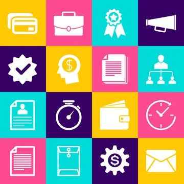 Set Envelope, Clock with arrow, Referral marketing, Medal star, Business man Stock Illustration