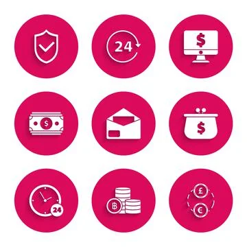 Set Envelope, Cryptocurrency coin Bitcoin, Money exchange, Wallet with with d Stockillustratie