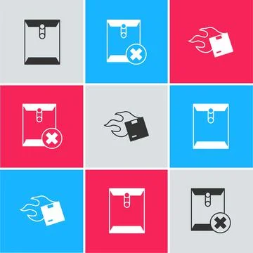 Set Envelope, Delete envelope and Carton cardboard box icon. Vector Stock Illustration