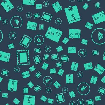 Set Envelope, Delete envelope, Postal stamp and Paper plane on seamless pattern Illustrazione stock