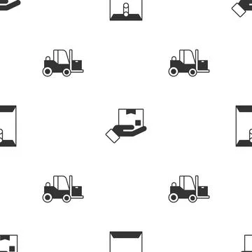 Set Envelope, Delivery hand with box and Forklift truck on seamless pattern Illustrazione stock