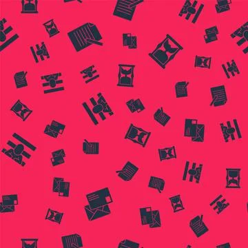 Set Envelope, Document and pen, Prisoner and Old hourglass on seamless pattern 库存插图