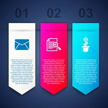 Set Envelope, Document with search and Dollar plant in the pot. Business info Stock Illustration
