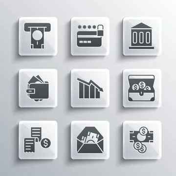 Set Envelope with dollar symbol, Stacks paper money cash, Treasure chest Stock Illustration