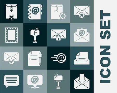 Set Envelope, Drawer with document, Mail and e-mail, setting, box, Postal s.. Illustrazione stock