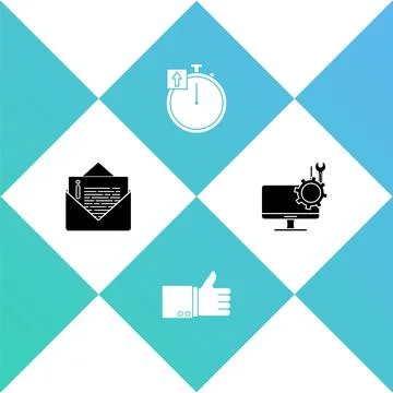 Set Envelope, Hand thumb up, Stopwatch and Computer monitor service icon. Vector Stock-Illustration