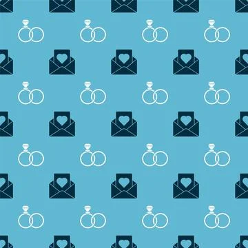 Set Envelope with heart and Wedding rings on seamless pattern. Vector Illustrazione stock