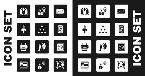 Set Envelope, Hierarchy organogram chart, Stage stand tribune, Growth progress Stock Illustration