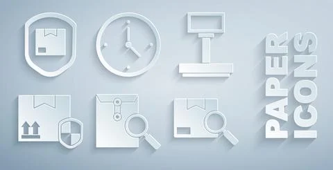 Set Envelope with magnifying glass, Scale, Delivery pack security shield, S.. 스톡 일러스트