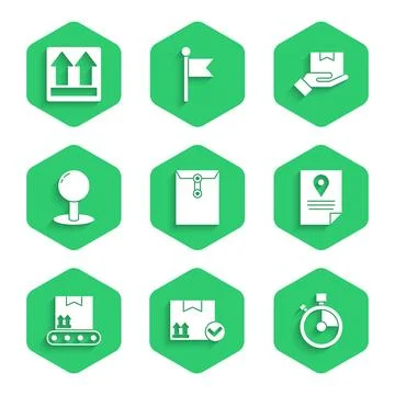 Set Envelope, Package box with check mark, Fast time delivery, Document tra.. Stock Illustration