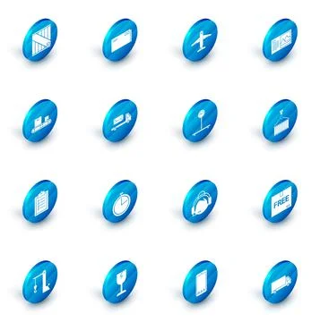 Set Envelope, Plane, Postcard, Conveyor belt with cardboard box, Verification of Illustrazione stock