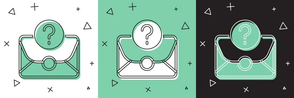 Set Envelope with question mark icon isolated on white and green, black Stock Illustration