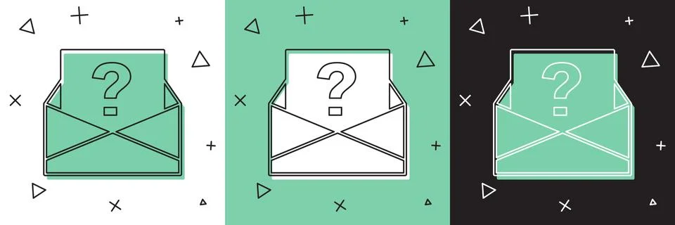 Set Envelope with question mark icon isolated on white and green, black Stock Illustration