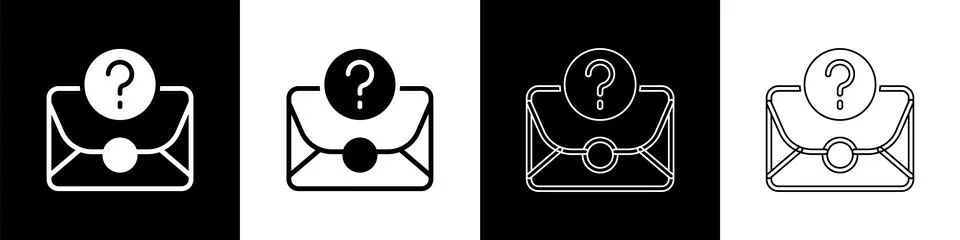 Set Envelope with question mark icon isolated on black and white background.  Stock Illustration