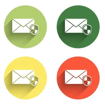 Set Envelope with shield icon isolated with long shadow background. Insuran.. Stock Illustration