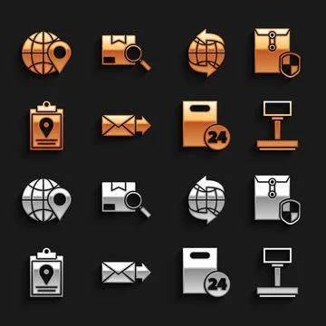 Set Envelope, with shield, Scale, Delivery cardboard boxes, Document tracking イラスト素材