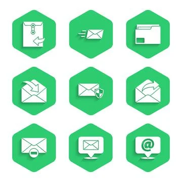 Set Envelope with shield, Speech bubble envelope, Mail and e-mail on speech Stock Illustration
