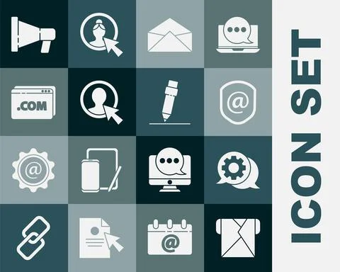 Set Envelope, Speech bubble chat, Shield with mail and e-mail, Create account Illustrazione stock