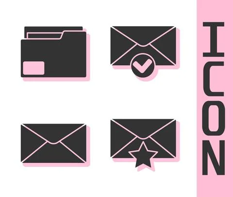 Set Envelope with star, Document folder, Envelope and Envelope and check mark Stock Illustration