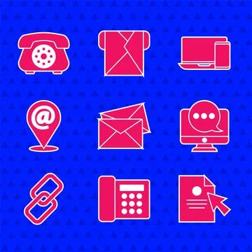 Set Envelope, Telephone, Document and cursor, Chat messages notification monitor Stock Illustration