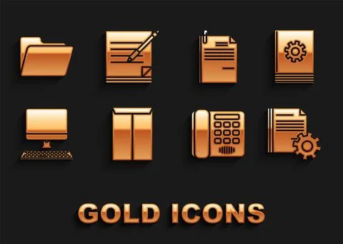 Set Envelope User manual Document settings with gears Telephone Computer moni イラスト素材