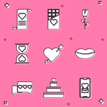Set Envelope with Valentine heart, Chocolate bar, Flower rose, Heart the ce.. Stock Illustration