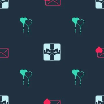 Set Envelope with Valentine heart, Gift box and Balloons form of on seamless イラスト素材