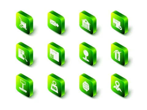 Set Envelope, Warehouse, Package box with check mark, Price tag Free Illustrazione stock