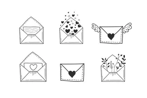 A set of envelopes. Vector illustration of hands in doodle style. Drawings of Stock Illustration