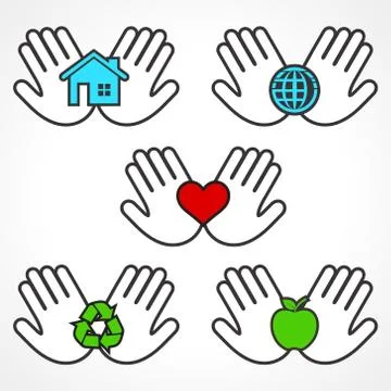 Set of environment icons with human hands stock vector Stock Illustration