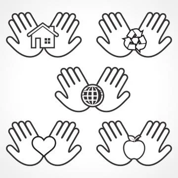 Set of environment icons with human hands stock vector Stock Illustration