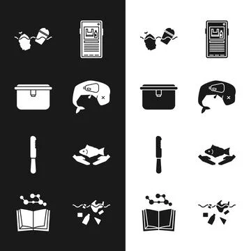 Set Environment protection whale dead, Lunch box, Problem pollution of the ocean Stock Illustration