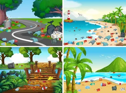 A Set of Environmental Pollution Stock Illustration