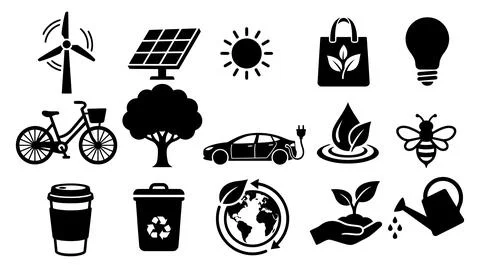 Set of environmental sustainability icons representing renewable energy Stock Illustration