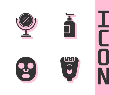Set Epilator, Round makeup mirror, Facial cosmetic mask and Cream lotion tube Illustration