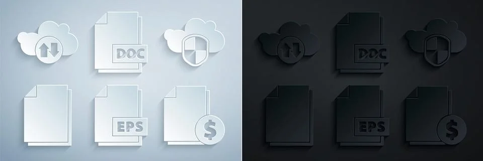 Set EPS file document, Cloud and shield, Document, Finance, DOC and download Stock Illustration
