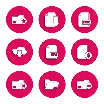 Set EPS file document, Document folder, with minus, Finance, Delete, Cloud Stock Illustration