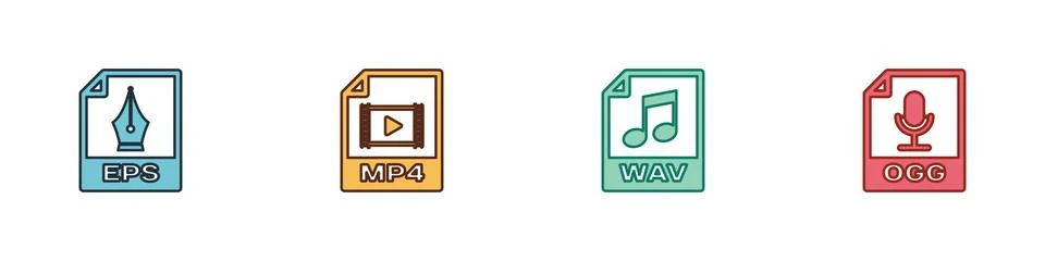 Set EPS file document, MP4, WAV and OGG icon. Vector イラスト素材