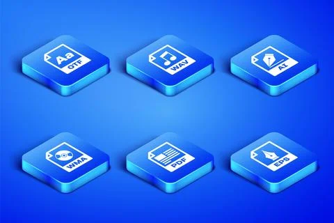 Set EPS file document, OTF, PDF, WMA, WAV and AI icon. Vector Stock Illustration