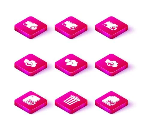 Set EPS file document, Trash can, Cloud with check mark, download, PDF, and Stock Illustration