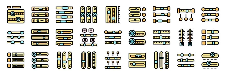 Set of equalizer sliders controlling sound parameters and frequency adjustmen Stockillustratie