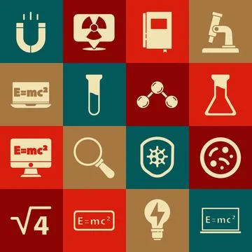 Set Equation solution, Bacteria, Test tube and flask, Book, Magnet and Mole.. 스톡 일러스트