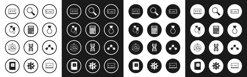 Set Equation solution, Calculator, Test tube and flask, XYZ Coordinate system Stock-Illustration