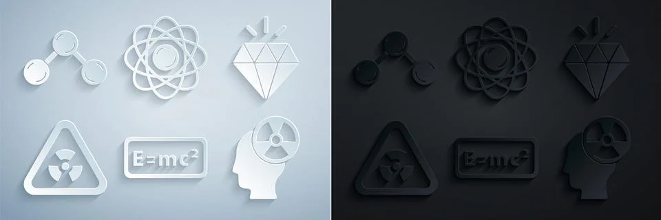 Set Equation solution, Diamond, Triangle with radiation, Head and symbol, A.. Stock Illustration