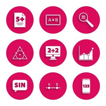Set Equation solution, Graph, schedule, chart, diagram, Mobile calculator Stock Illustration