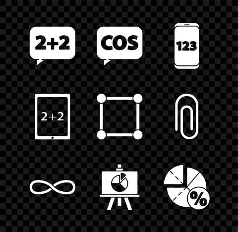 Set Equation solution, Mathematics function cosine, Mobile calculator interface Illustrazione stock