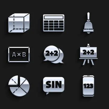 Set Equation solution, Mathematics function sine, Mobile calculator interface Stock Illustration