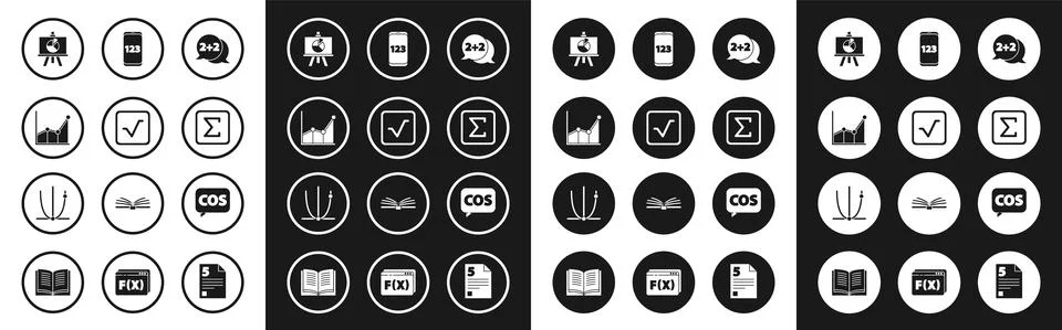 Set Equation solution, Square root, Graph, schedule, chart, diagram, Chalkboard Illustrazione stock