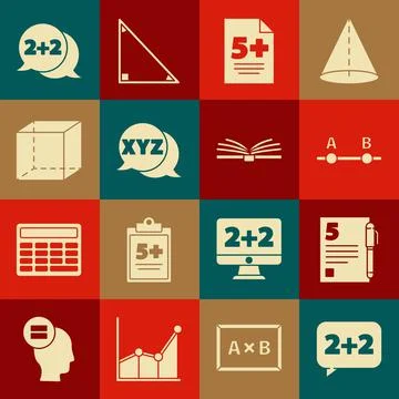 Set Equation solution, Test or exam sheet and pen, Graph, schedule, chart Stock Illustration