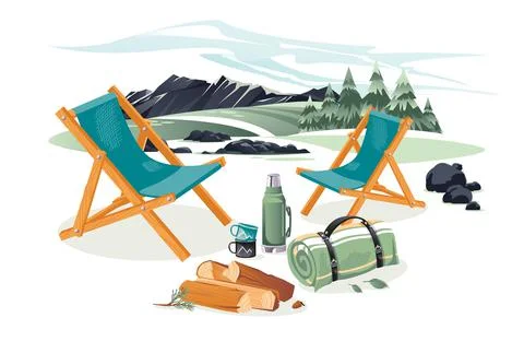 Set of equipment for camping Cartoon vector illustration 스톡 일러스트